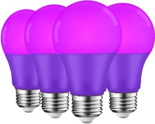 4 Pack LED Purple Light Bulbs, A19 9W(60W Equivalent), E26 Base for