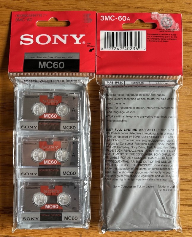 New Sealed Sony MC-60 Microcassette 3 Pack 60 Minutes Micro Cassette Tapes X2