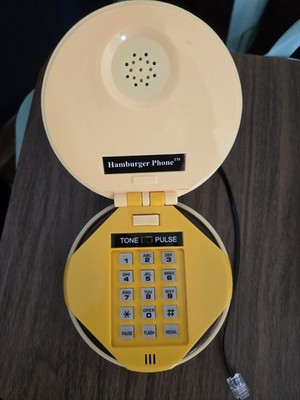 Juno Hamburger Phone Novelty Corded Push-Button Telephone Yellow Keypad
