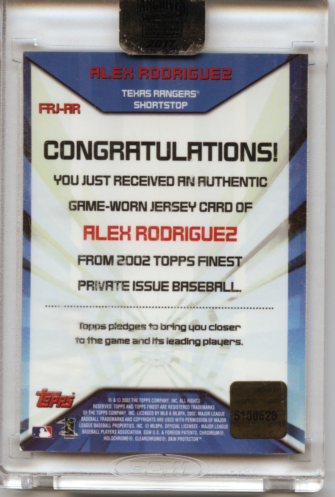 2017 Topps Archives Signature Series Alex Rodriguez 1/1 Game-Worn Patch Auto HOF view 2