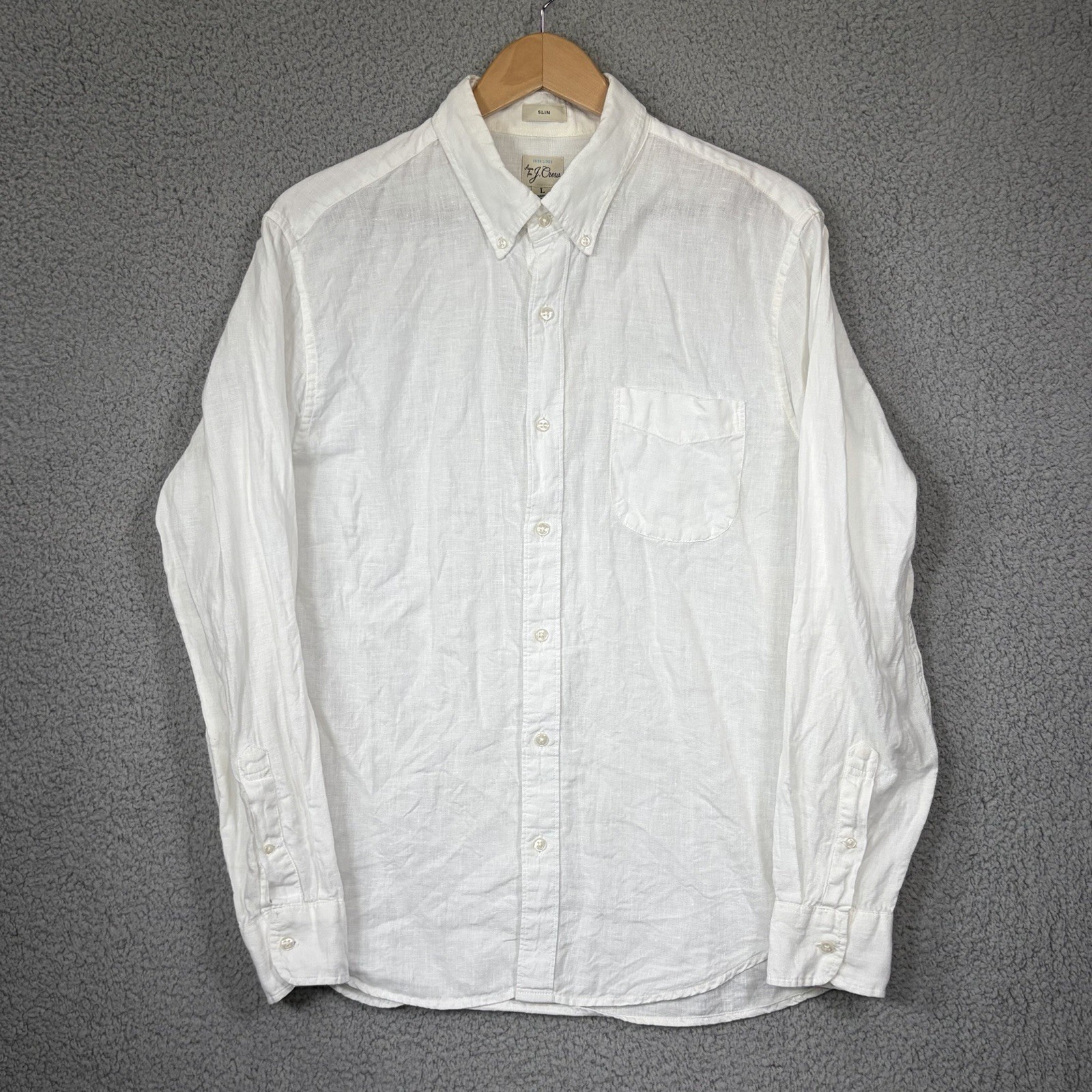 J Crew Shirt Mens Large White Linen Baird McNutt Slim Fit L/S Button Down Resort