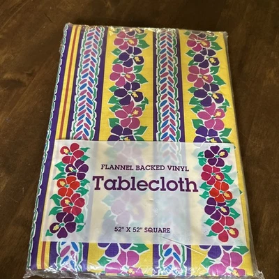 Vintage Tischdecke Flanellrücken Vinyl 52x52 Quadrat Sommer Picknick Blumen Landhaus - Bild 1 von 4