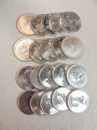 Silver American Eagle And Canadian Maple Leaf 1 oz Coins Lot Of 20 Silver Dollar