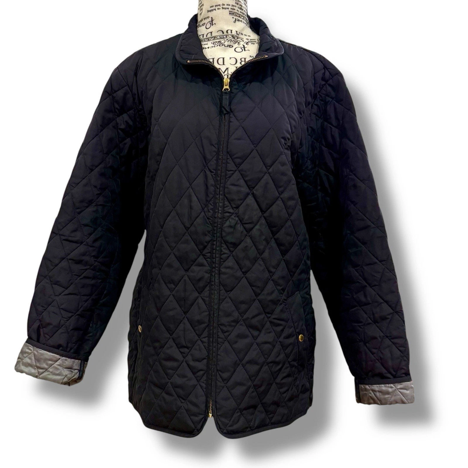 VETEMENTS Cappotto giacca fienile Lands End donna XL 18 20 nero trapuntato confezionabile zip intera