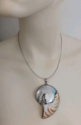 Nautilusmuschel/Ammonit-Anhänger XXL - Montur 925 Sterling-Silber - 82,0 mm !