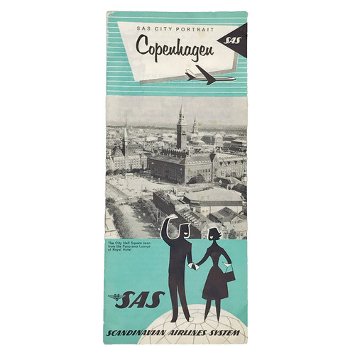 Vintage SAS Copenhagen Travel Brochure Map Scandinavian Airlines Mid Century Den