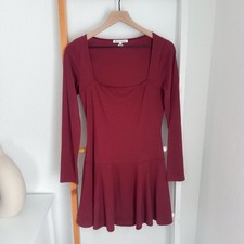 Reformation NWOT Coen Knit Long Sleeve Drop Waist Mini Dress in Chianti Red S