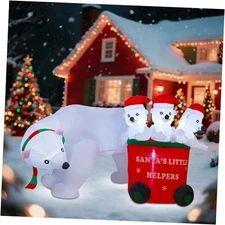  7 FT Christmas Inflatables Polar Bear with Santa Hat, Christmas Bear style 3