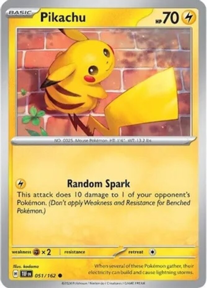 Pikachu - 051/162 - Common (Near Mint) Temporal Forces - Lightning Pokémon