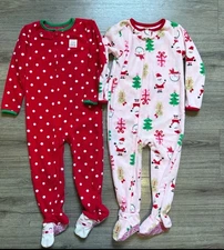 Just One You Carters Christmas Footies Pajamas Lot Of 2 3T Holidays Kids Girls 