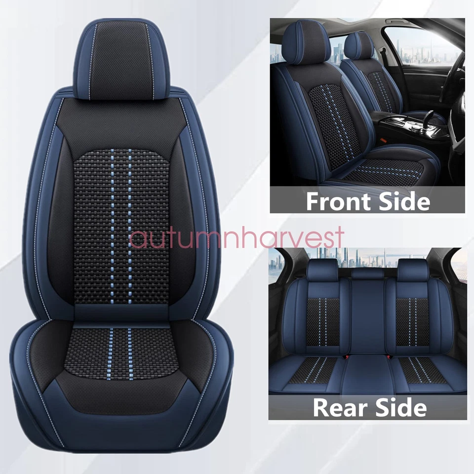 For Nissan Rogue PU Leather Car 5-Seat Cover Front & Rear Protector Black & Blue - Image 3 of 4