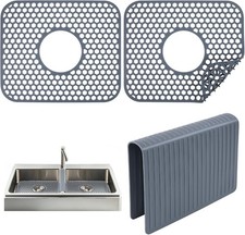 3pcs Grey Kitchen Sink Mats and Saddle Set 13.38X11.4inch Non-Slip Heat