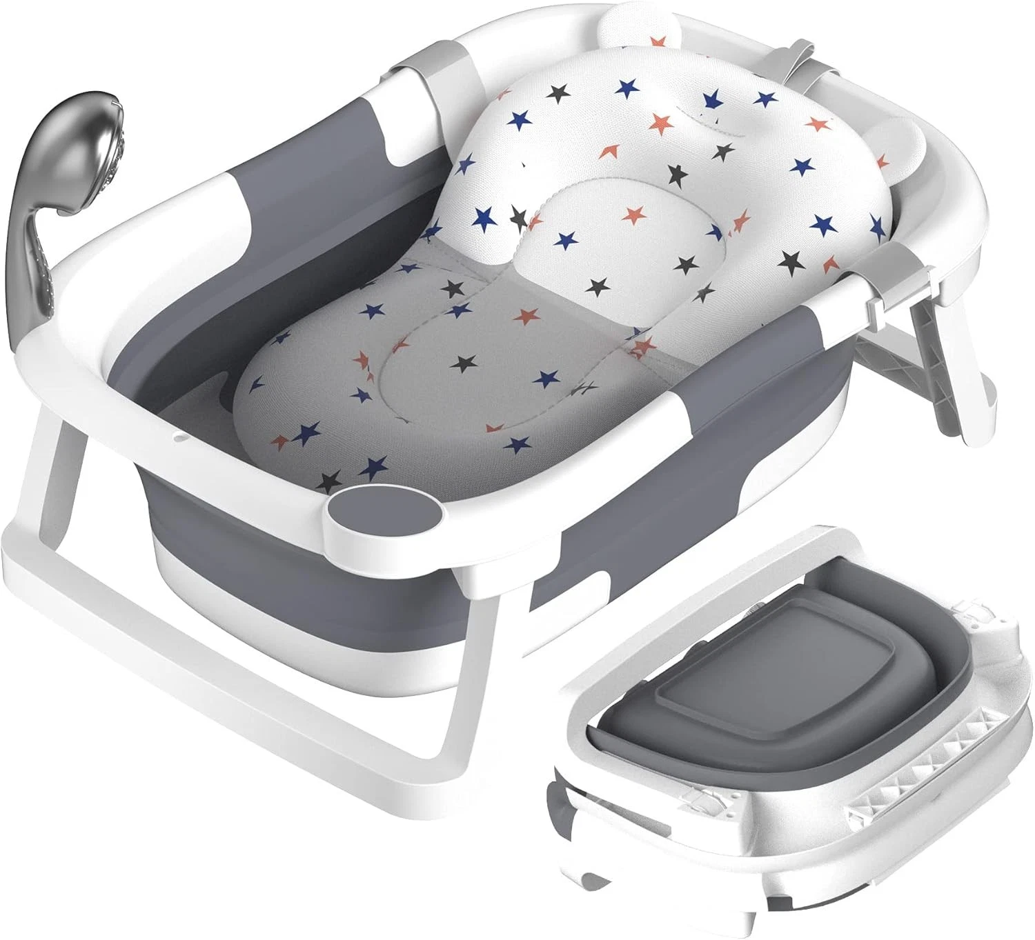 Foldable Baby Bath Tub for Newborn to Toddler with Non-Slip Mat Grey Portable