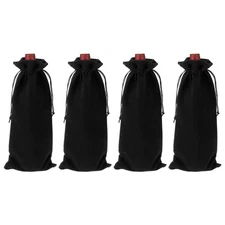 4 Pcs Wine Bottle Gift Bags with Drawstrings, Velvet Wine Bags, Black