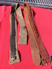 LOT 2   Rocky Mountain Western Gun Bullet Bandolier Belt Leather & OD GREEN BELT