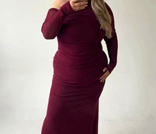 Women’s Burgundy Off-Shoulder Bodycon Maxi Dress Size 18 Regular Stretch