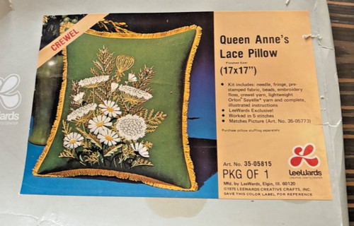 Vintage Crewel Embroidery Kit Pillow MCM Mid Century Flowers Queen Anne's Floral