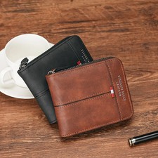Men Short Wallets PU Zipper Coin Purse Folding Business Wallets Casual Clutch Ba