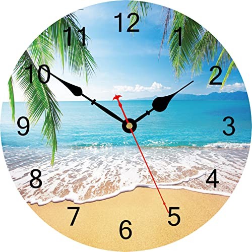 8 Inch Palm Tree Wall Clock, Small Nautical Coastal Bathroom Clocks,
