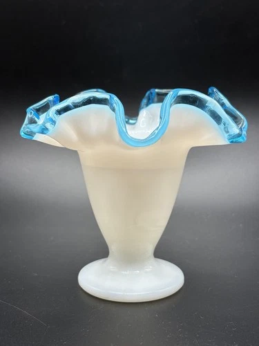 Fenton Art Glass Ruffled Aqua Crest Vase