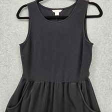 Garnet Hill Women 2 Everyday Sleeveless Fit Flare Peplum Dress Pockets Black