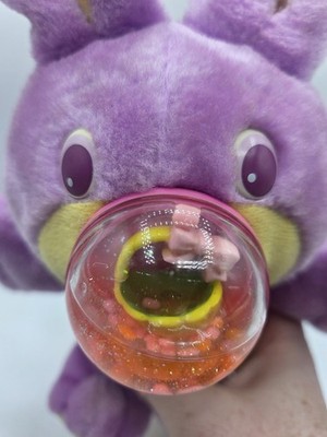 1989 Playskool Nosy Bunnies Purple Plush Easter Basket Tisket Bear