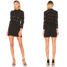 Stunning Ulla Johnson Black Lace Silk Kitty Dress Size 4 Pleated Cutouts Mini