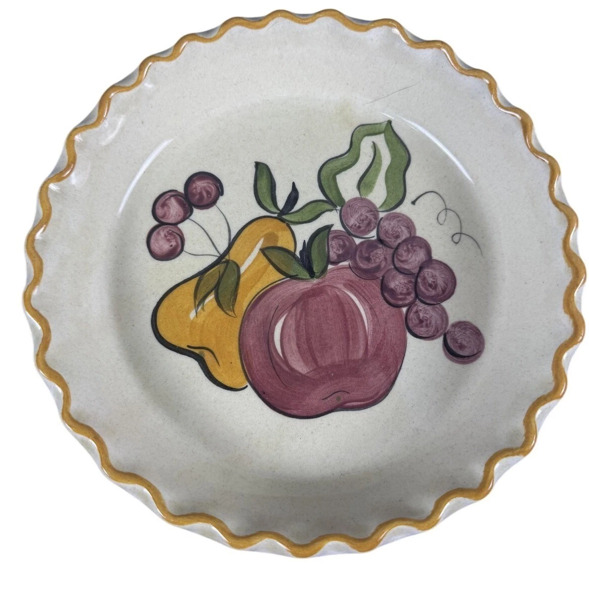 Vintage Los Angeles Potteries Beige Fruit Tapas Dish Scalloped Ovenware USA