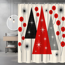 Retro Christmas Shower Curtain with Trees and Stars