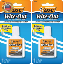 Wite-Out Correction Fluid, White, 20Ml Quick Dry Easy Application 2-Pack