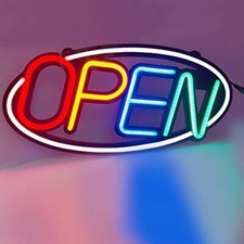 OPEN Neon Sign LED Oval with Remote + Hanging kit -Business SignBoard -Silicone