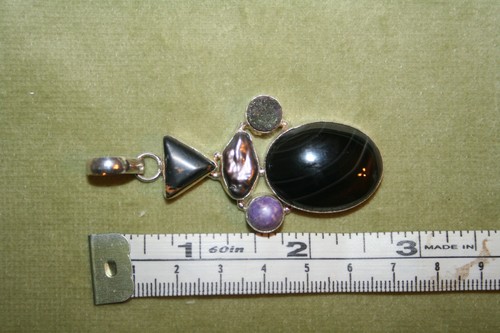 Beautiful Modern Mixed Stone Sterling Silver Pendant (314) - Picture 3 of 8