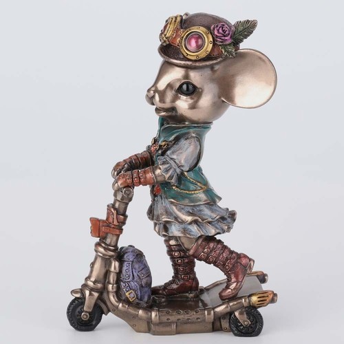 5 1/2 Inch Steampunk Mice Scooter Racer Cold Cast Resin Bronze Finish Animal Col - 第 2/6 張圖片