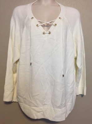 NWT Calvin Klein Women's White Laced-Up Grommet Mix Sweater Plus Sizes 1X or 3X | eBay
