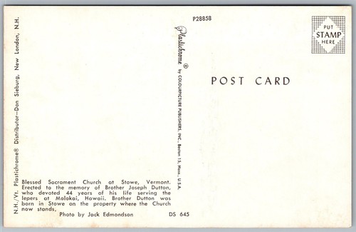 Vtg Stowe Vermont VT Blessed Sacrament Church 1950s Unused Chrome View Postcard - Imagen 2 de 2