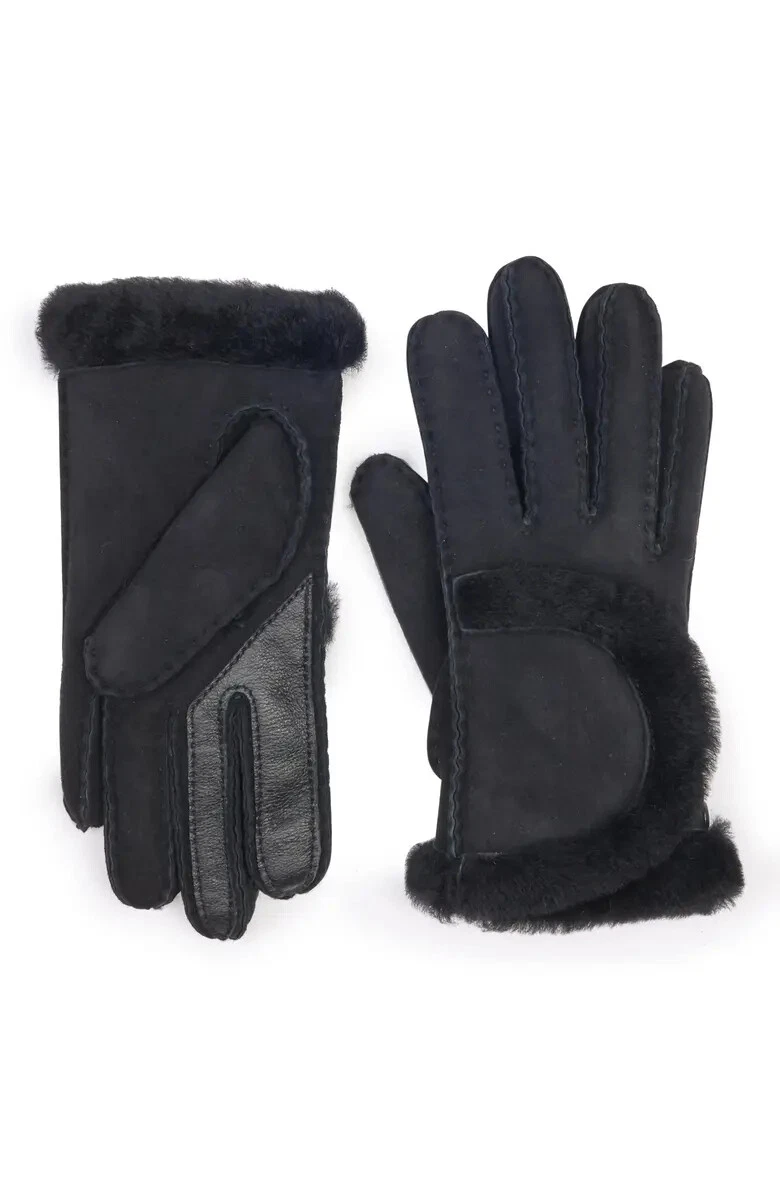 NWT UGG Exposed Seam Genuine Shearling Gloves black Size M-L