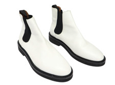 Sportmax Scarpe Donna (Eu) 38 Bianco Punta Tonda IN Pelle Stivaletti Chelsea