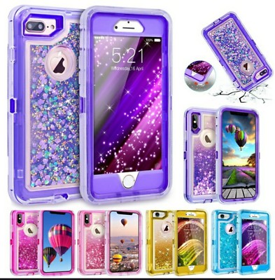 For iPhone 6 7 8 Plus  Shockproof Defender Glitter Rugged Quicksand Liquid Case 