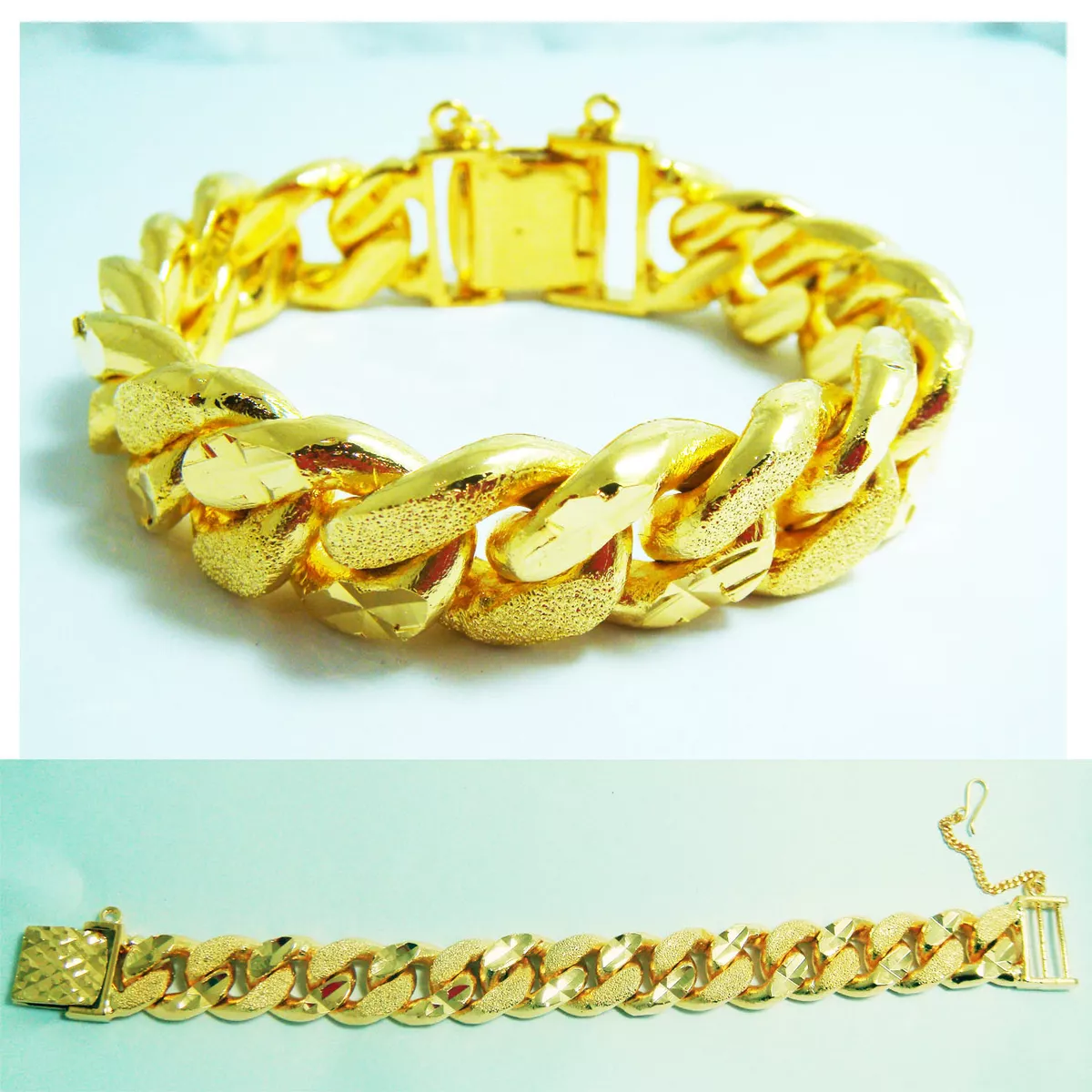 Men's Bracelet Heavy 23K 24K THAI BAHT YELLOW GOLD Plated