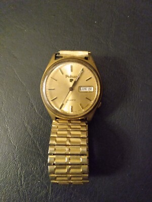 #ad Vintage Pulsar Quartz Mens Stretch Band Watch As Is $24.99