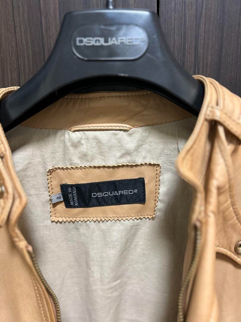 DSQUARED2 ベージュ レザー シングルライダースジャケット size48 DSQUARED2 Beige Leather Single Riders Jacket size48 Free