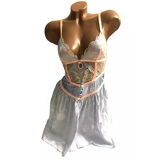 VS For Love & Lemons High Tide Embroidered Seashells Slip Dress Baby Blue NWT