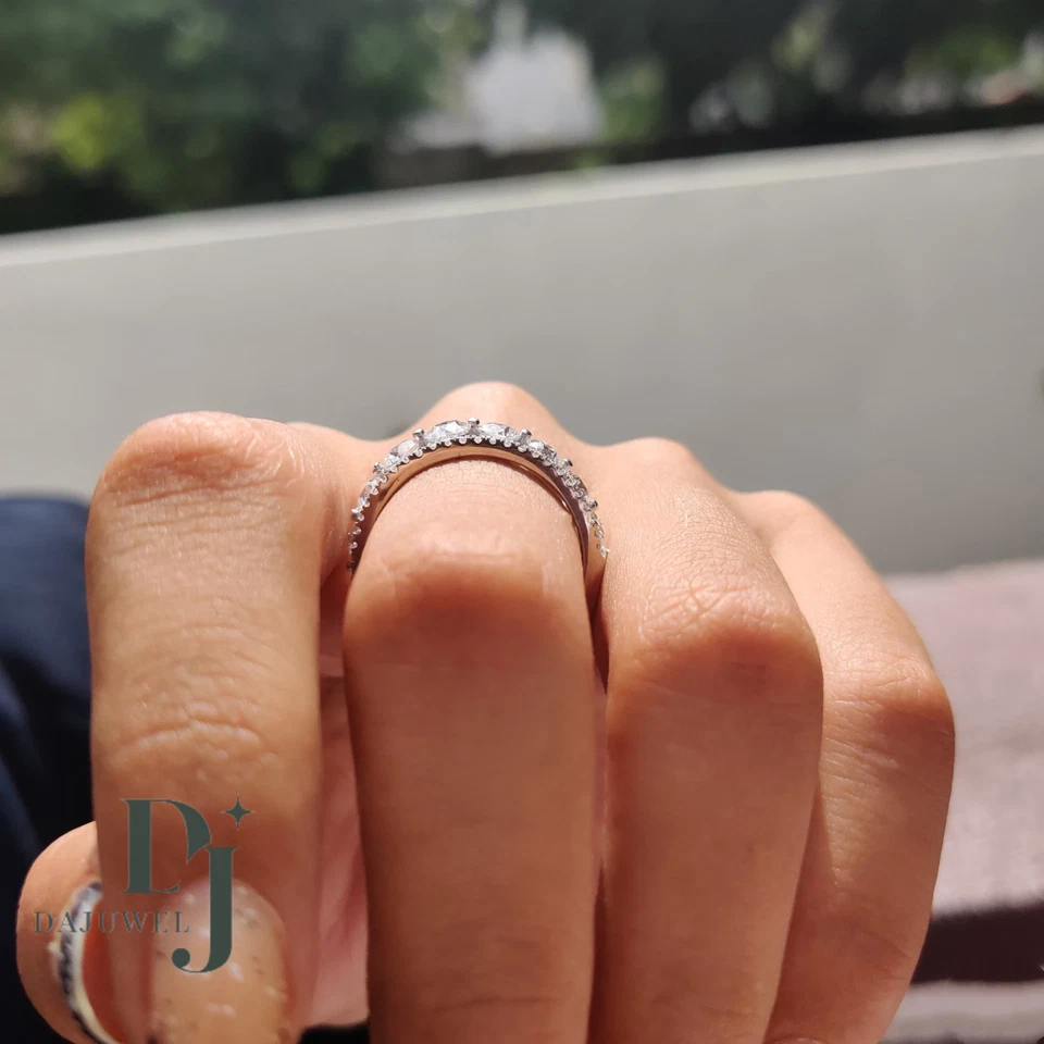 2.50 Carat Round Cut Moissanite Half Eternity Wedding Band Solid 14K White Gold - Image 3 of 4