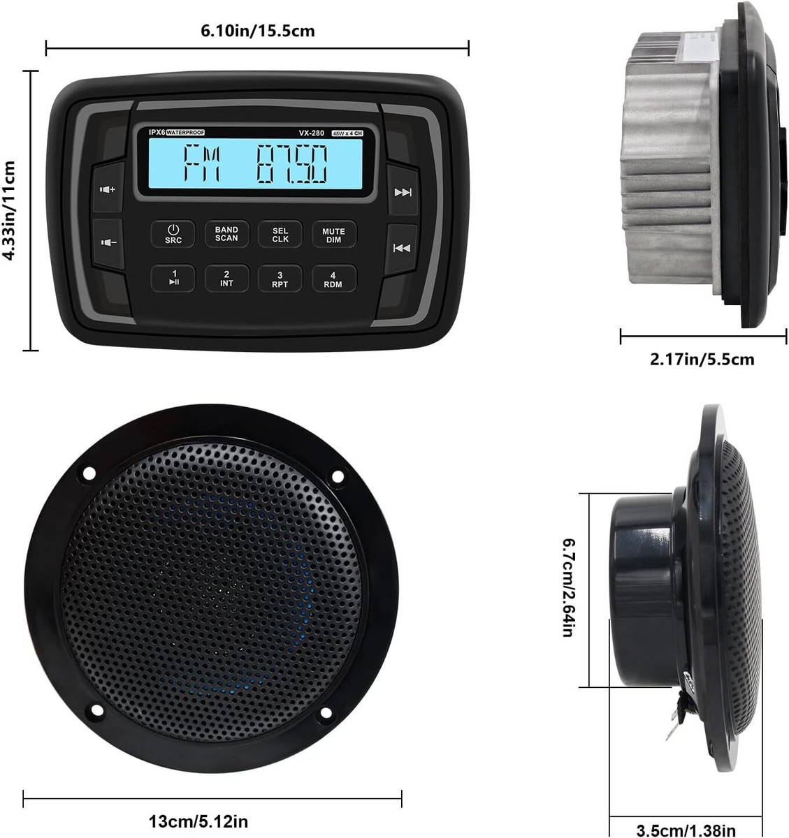 Herdio Waterproof Marine AM/FM Radio Stereo Receiver+4