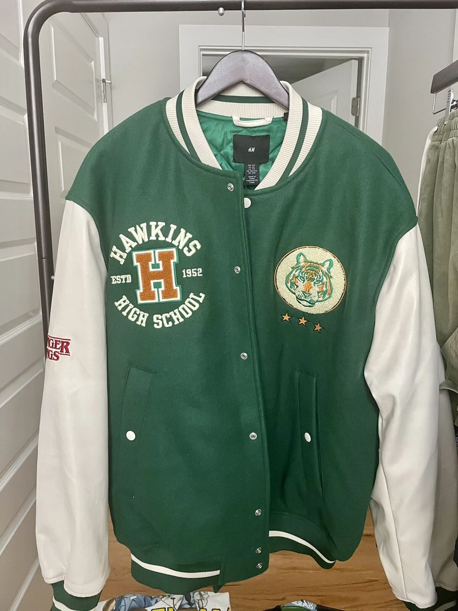 Stranger Things x H&M Hawkins Stadium Varsity Bomber Jacket Green 2XL  IN HAND