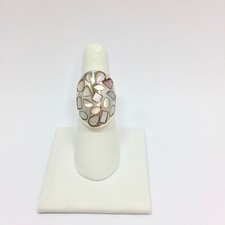 Large Modern Geometric Mother of Pearl Mosaic Oval Ring Size 7 Sterling Silver