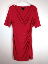 Lauren Ralph Lauren Body Con Dress 12 Red Knee Length Short Sleeve