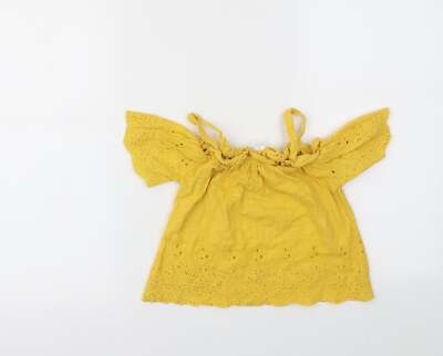 T-shirt coton maille flammée dentelle Jaune