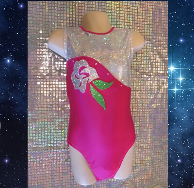 Girls Gymnastics Leotard Black Pink Sparkly Sleeveless Unique Dance
