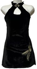 Velour Black Oriental Mini Dress  Woman SMALL for CosPlay Club Halloween V-Day